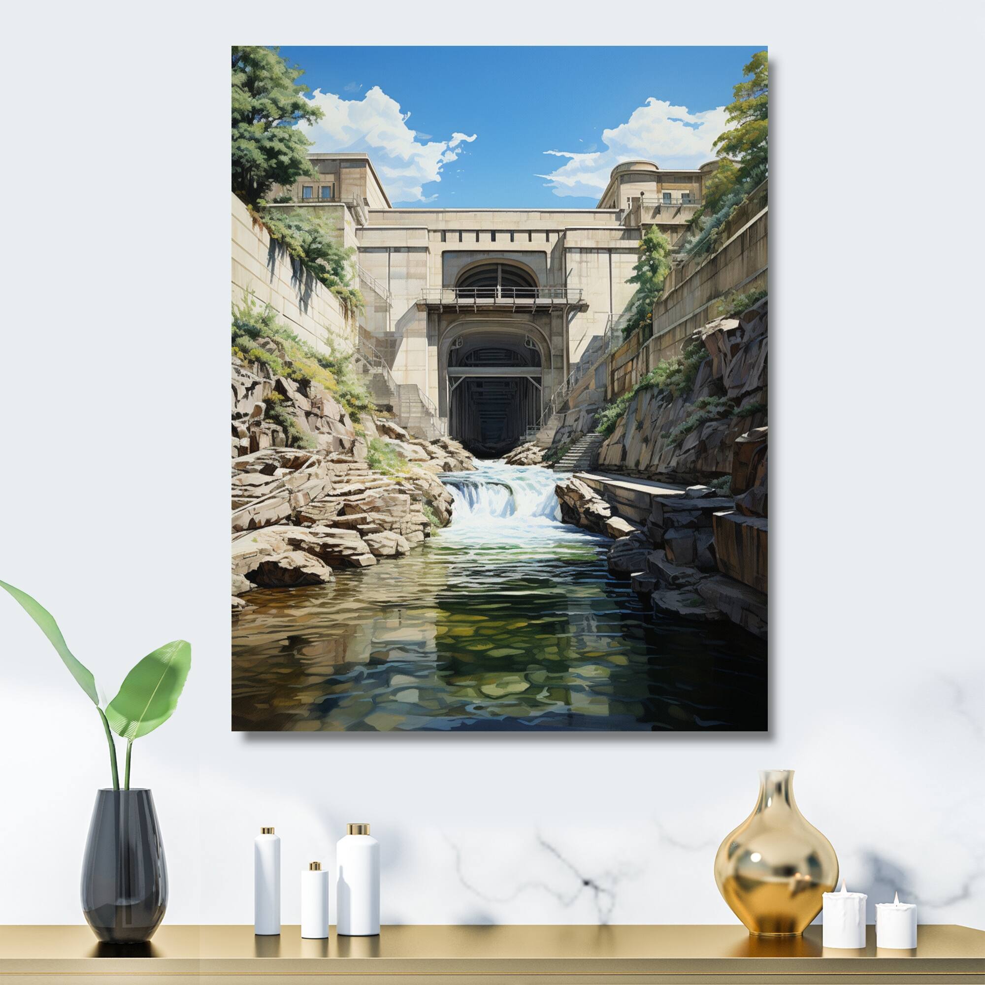 Designart "Dam Structural Symmetry Architectural" Dams Metal Wall Art